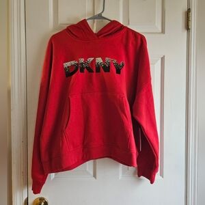 DKNY Women's Bold Red Hoodie Sweater